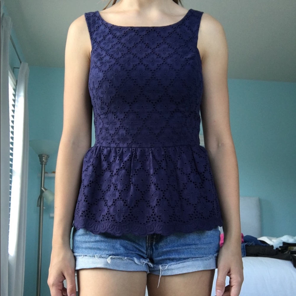 Navy Lilly Pulitzer eyelet peplum tank top